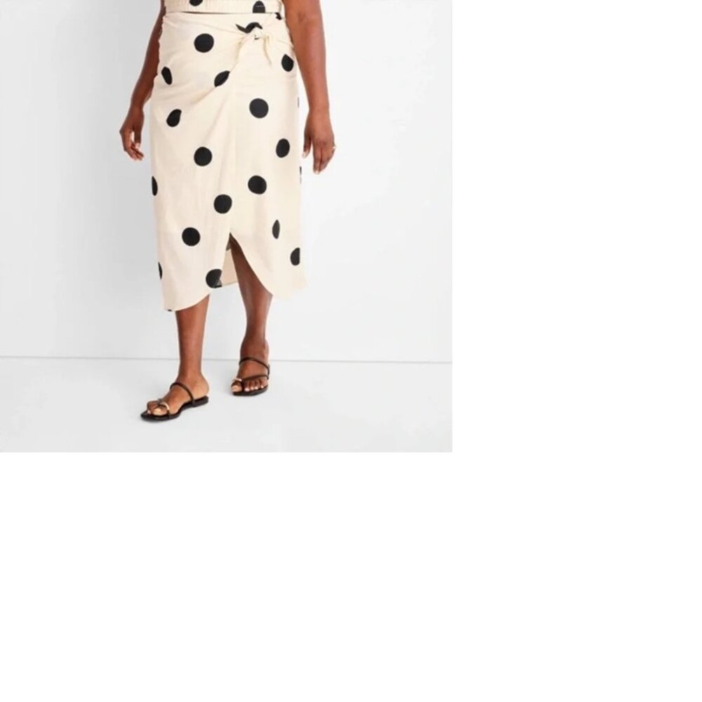 Future Collective Jenny  Lopez Side-Tie Sarong Midi Skirt  Cream Polka Dots, 16